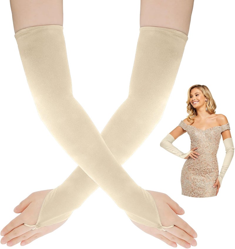 Yritioa Satin Opera Gloves Long Fingerless Elbow Length Costume Party Gloves - Image 1